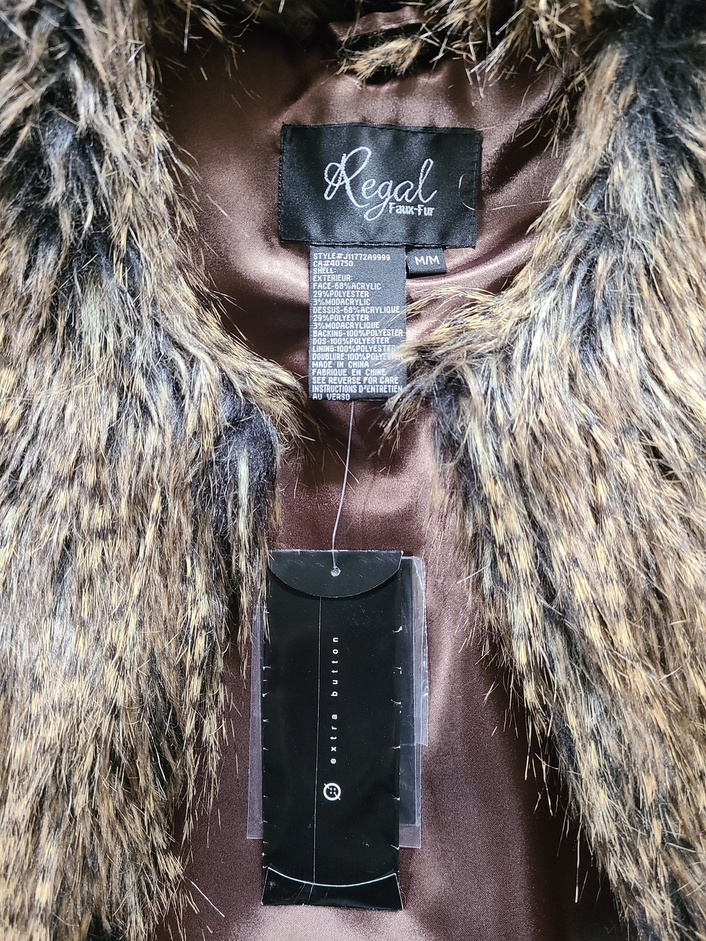 Regal Faux Fur Long Vest - Brown - Picture 3 of 4